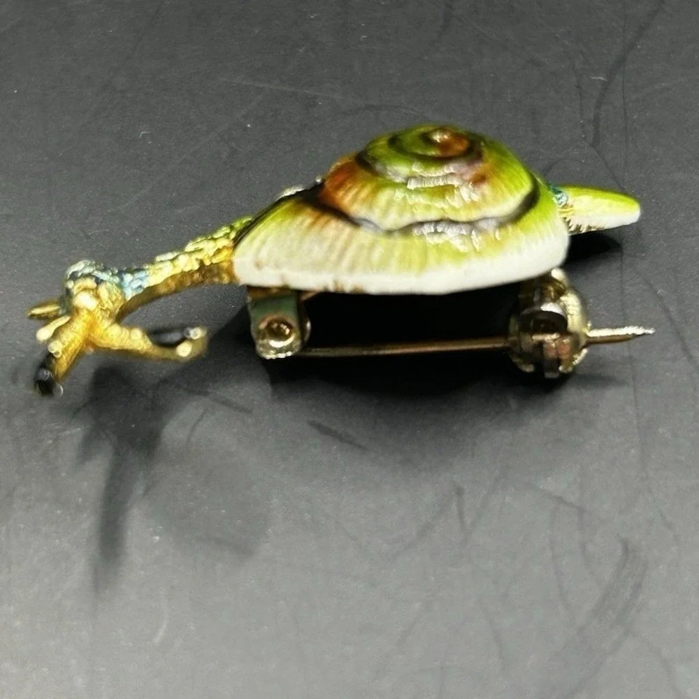 VINTAGE COSTUME JEWERLY 1960S SNAIL BLUE GREEN BROOCH-KOREA